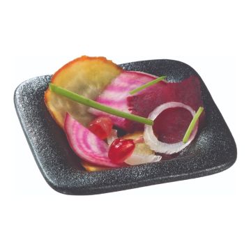 Finger food porcelain square plate 69x69mm black, op.24pcs. (k/9)