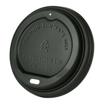90mm C-PLA cup lid black op.50pcs biodegradable (k/20)
