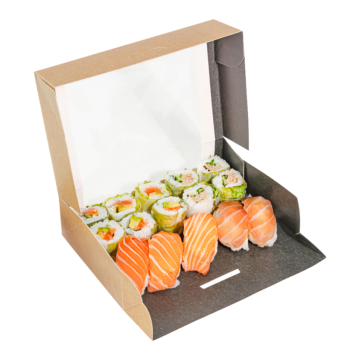 SUSHI box 22x15x4.5cm, pack of 50, kraft/black OP-07