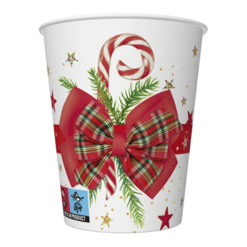 PAP/PE cup SW 250ml STARS 022001 op.8pcs. (k/12) dia.80mm SUP Checkered Candy Cane