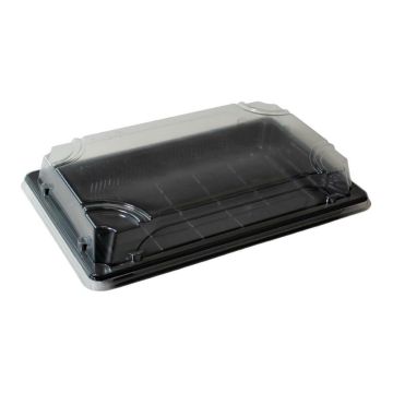 Sushi container black with PET lid 225x145x30 mm 50 sets OP-07