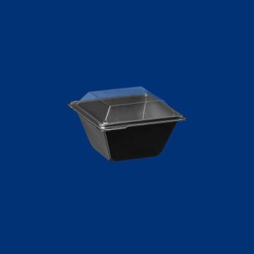 Pucharek sałatkowy kwadratowy 370ml komplet czarny spód + transparentna pokrywka 114x114mm h75 PET op. 30 kpl