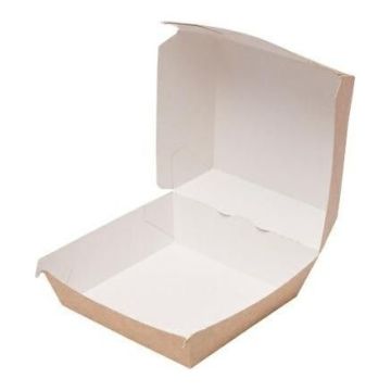 Pudełko HAMBURGER BRĄZOWY XXL biało/brązowe 150x150x105mm bez nadruku TnG op.100  sztuk