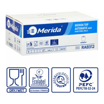 MERIDA paper towels in a roll with TOP AUTOMATIC MAXI adapter, white, diameter 19.5 cm, length 240 m, two-ply, (k/6)