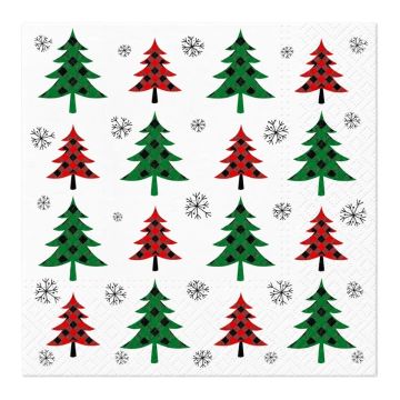 Serwetki 33x33cm PAW GWIAZDKA op.20szt (k/12) Christmas Tree Check Red and Green