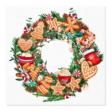 PAW Christmas Napkins, 33x33cm a.20pcs. Gingerbread Wreath