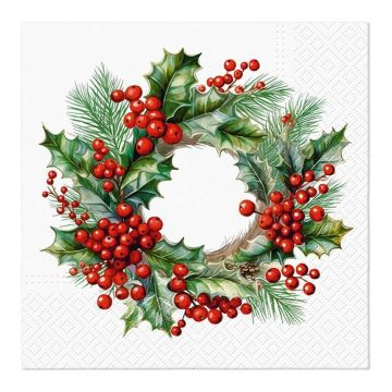 PAW Christmas Napkins, 33x33cm a.20pcs. Berry Wreath