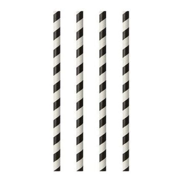 Słomki papierowe śr. 6mm Stripes" długość 20cm czarne paski op. 100 sztuk"