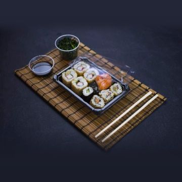 Pojemnik sushi czarny z pokrywką PLA 182x138x40 mm 100 kpl set 2 Vegware