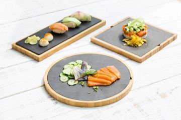 Taca set bambus i łupek, kwadratowa 22x22xh.1,7cm