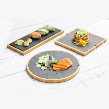 Taca set bambus i łupek, kwadratowa 22x22xh.1,7cm
