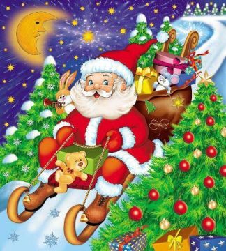 Reusable carrier bags HANDLE 44x50cm Santa on a sledge 30 µm, 25 pieces