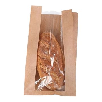 Brown folded bag BN 400x240x75 with window PP, op.500szt