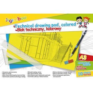 Technical drawing pad, GIMBOO, A3, 10 sheets, 150gsm, assorted colours