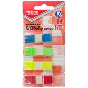 Filing Index Tabs OFFICE PRODUCTS, PP, 12x43 mm, 4x35 tabs, blister, assorted colors