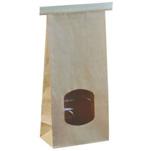 Paper bags brown-foiled with window, lockable, 246x115x72mm, price per package 400pcst