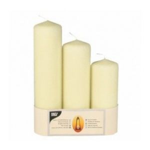 Pillar candles Ø 70 mm, pack of 3 pcs. set of three sizes, cream-coloured