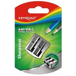Pencil sharpener KEYROAD, aluminium, double, silver