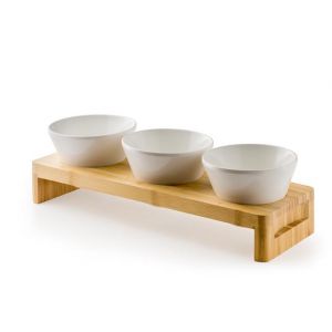 Wooden stand with melamine bowls