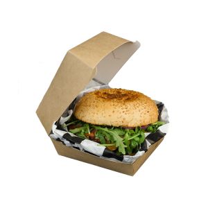 Pudełko hamburger duży, biało/brązowe, 115x115x75mm, bez nadruku, op. 200 sztuk  