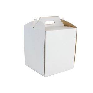 Pudełko na tort z rączką 26x26x30cm biało-brązowe, op.10szt., wysokie, TnP
