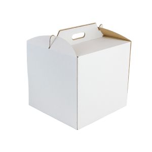 Cake box with handle 32x32x30cm white and brown, 10pcs, tall, TnP