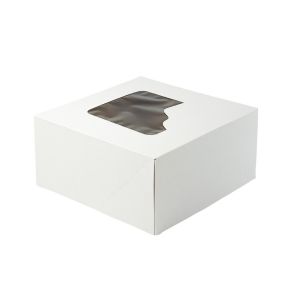 Pudełko cukiernicze 22x22x11 biało/brązowe bez nadruku z okienkiem, cena za op. 50szt