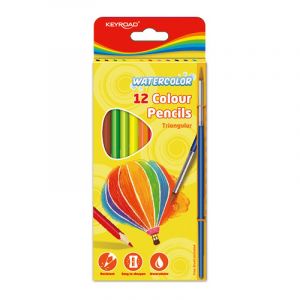 Pencil crayons KEYROAD, triangle, aquarelle, with brush, 12pcs, hanger, color mix
