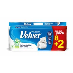 Toilet paper white, 3-ply, XXL pack 8+2pc. VELVET Promo Pack