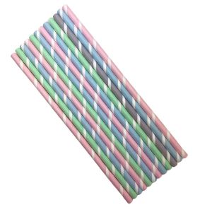 Paper straws dia.8mm length 23cm in stripes 150 pcs. (k/23) PASTEL MIX TnG "Twisted Stripes mix".