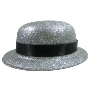Hat - bowler hat with glitter silver