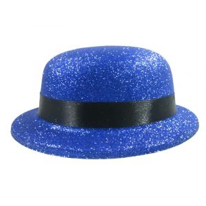 Hat - bowler hat with glitter blue, price per 1 piece