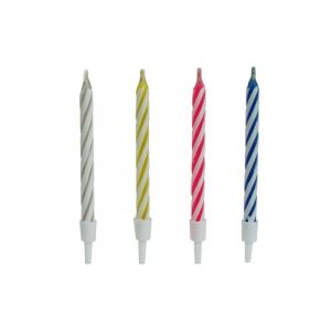 Birthday candles MAGIC, non-expiring, mix colours, pack of 10 pieces + bases