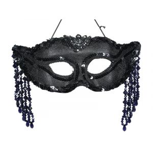 Carnival mask BLACK SWIRLED WITH FRINGERS, price for 1 piece