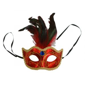 Carnival mask RED with feathers, price for 1 piece