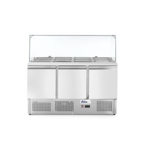 3-door refrigerated salad table with glass top