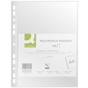 Punched Pockets Q-CONNECT, PP, A4, orange peel, 50 micron, 100pcs