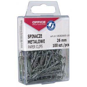 Metal paper clips, OFFICE PRODUCTS, 26 mm, in a box, 100 pieces, silver