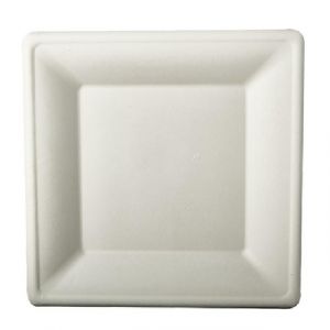 Cane sugar plate square 26x26 cm, white, pack of 50pcs (k/10)
