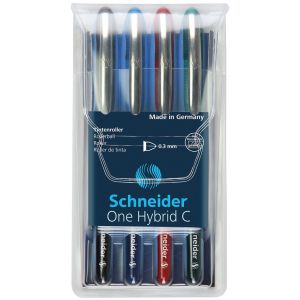 Rollerball pen, Schneider, ONE Hybrid C 0.3mm, in a case, 4 pcs, assorted colours