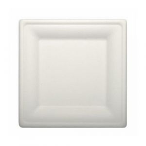 Sugar cane plate, square 20x20cm white, 50 pieces