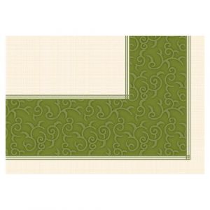 Tablecloths imitating unwoven fabric, "PAPSTAR soft selection plus", size 80 cm x 80 cm, motif "Casali", colour: olive, pack of 20 pieces