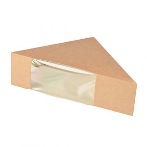 Pudełka na kanapki z kartonu powlekane PLA z okienkiem, "pure", 12,3 cm x 12,3 cm x 5,2 cm, brązowe, cena za 50szt