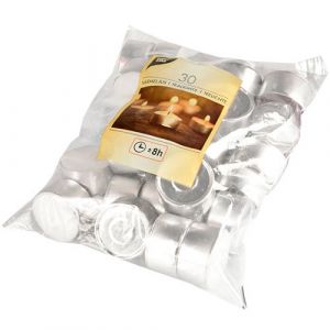 Tealights long burning time 8 hours, diameter 39mm h22mm, white colour, package 30pcs