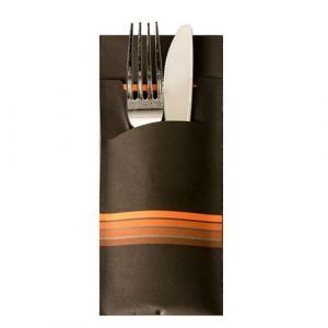 Etui-koperta na sztućce, 20 x 8,5 cm, opakowanie 520 szt.,"Stripes" kolor czarny/pomarańczowy