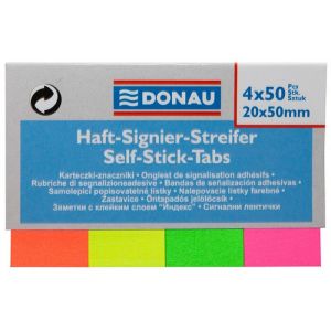 Filing Index Tabs DONAU, paper, 20x50mm, 4x50 tabs, assorted colours