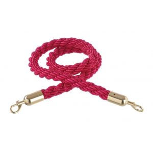 Rope to the fence posts red with snap hooks in gold