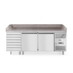 Refrigerated 2-door table with 7 drawers and granite top - code 232842