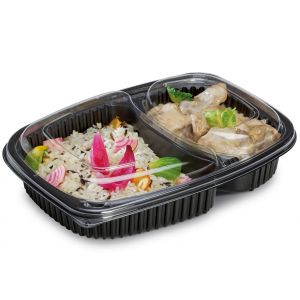 COOK255/2 lunch container 1250ml two-chamber, 40pcs (k/8) 255x190x45mm, black, PP
