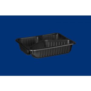Lunch container welded D-9420R, 3-chamber, black ribbed, 227x178x50, price per pack 40 pcs.
